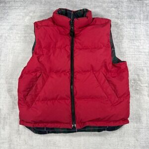 Eddie Bauer Vest Mens Medium Red Green Plaid Reversible Goose Down Vintage Y2K